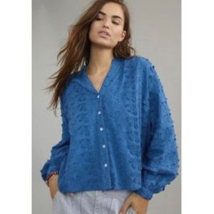 Anthropologie Seen Worn Kept Kathryn Textured Blouse Blue